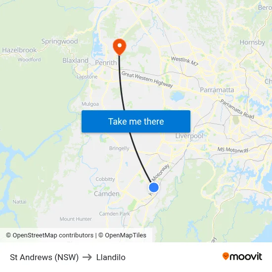 St Andrews (NSW) to Llandilo map