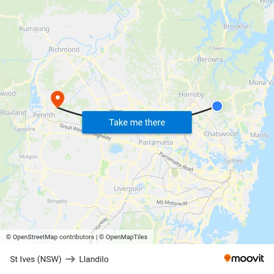 St Ives (NSW) to Llandilo map