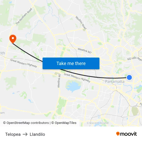 Telopea to Llandilo map