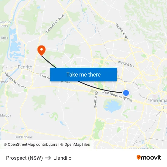 Prospect (NSW) to Llandilo map