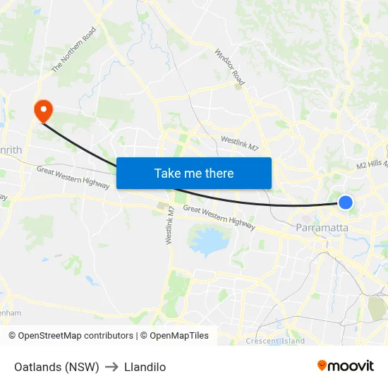 Oatlands (NSW) to Llandilo map