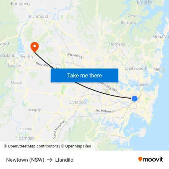 Newtown (NSW) to Llandilo map
