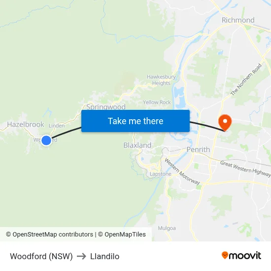 Woodford (NSW) to Llandilo map