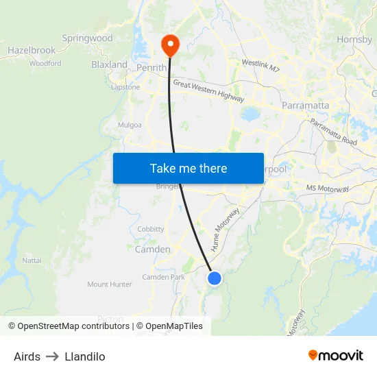 Airds to Llandilo map
