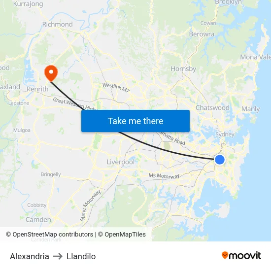 Alexandria to Llandilo map