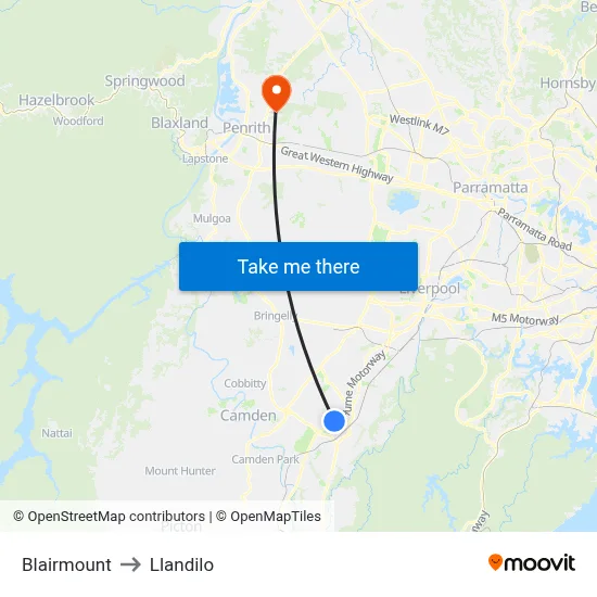 Blairmount to Llandilo map