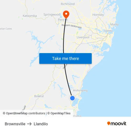 Brownsville to Llandilo map
