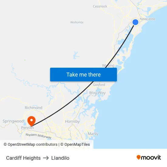 Cardiff Heights to Llandilo map