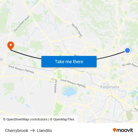 Cherrybrook to Llandilo map