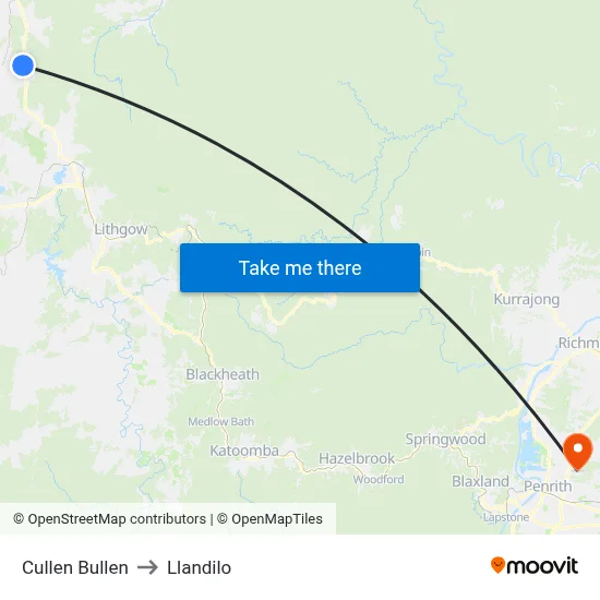 Cullen Bullen to Llandilo map
