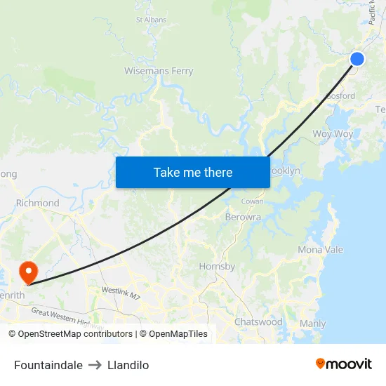 Fountaindale to Llandilo map