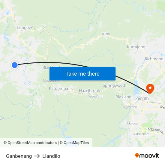 Ganbenang to Llandilo map