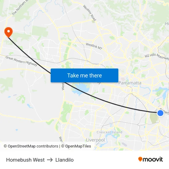 Homebush West to Llandilo map
