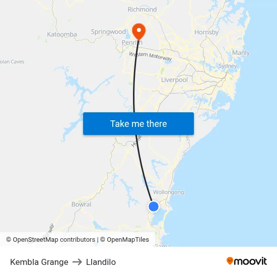 Kembla Grange to Llandilo map