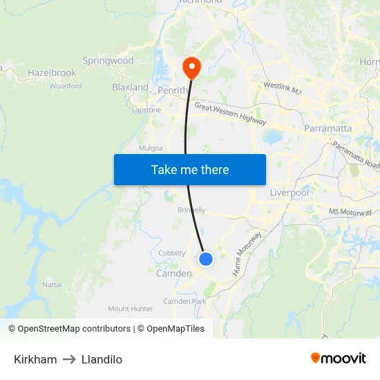 Kirkham to Llandilo map