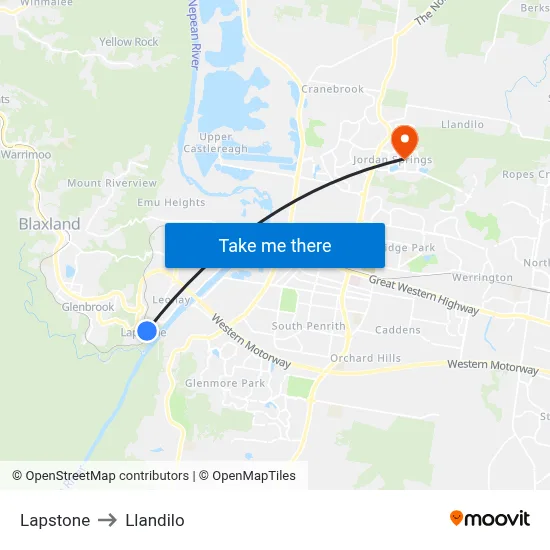 Lapstone to Llandilo map