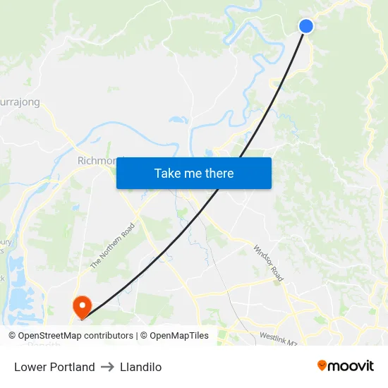 Lower Portland to Llandilo map