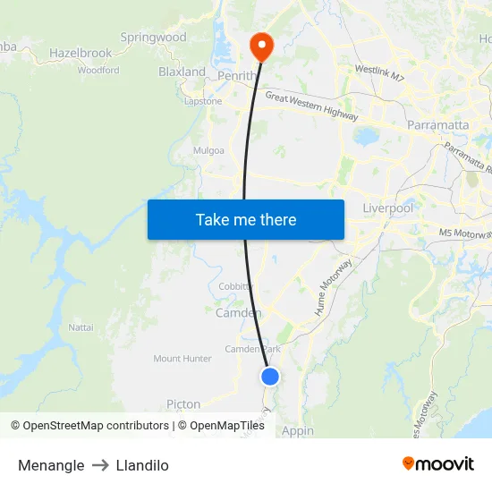 Menangle to Llandilo map