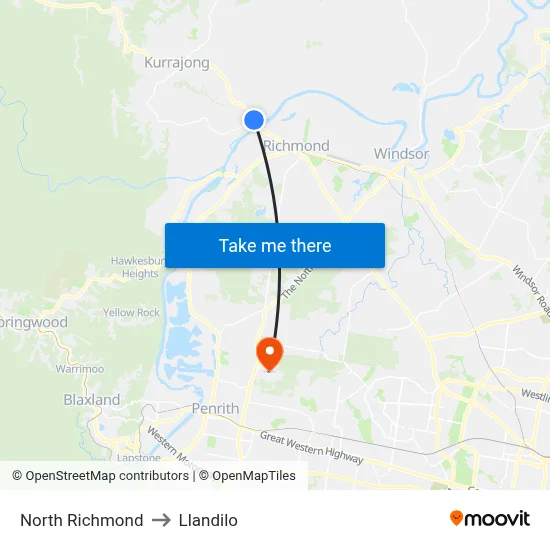 North Richmond to Llandilo map
