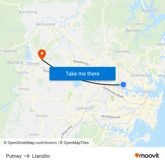 Putney to Llandilo map