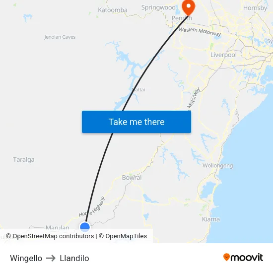 Wingello to Llandilo map