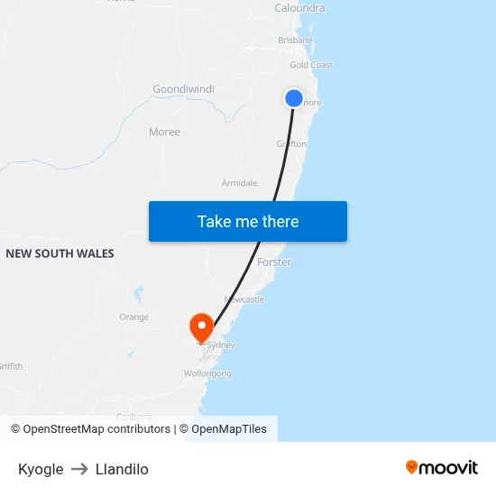 Kyogle to Llandilo map