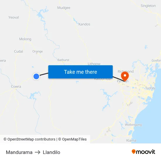 Mandurama to Llandilo map