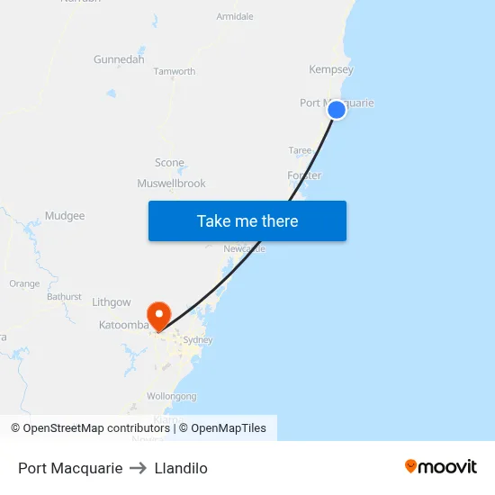 Port Macquarie to Llandilo map