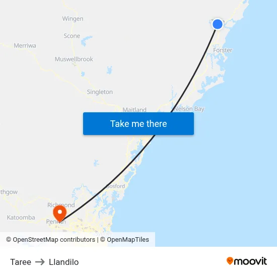 Taree to Llandilo map