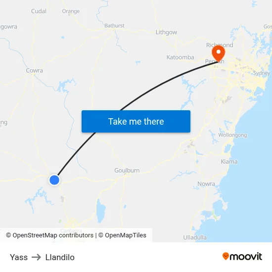 Yass to Llandilo map