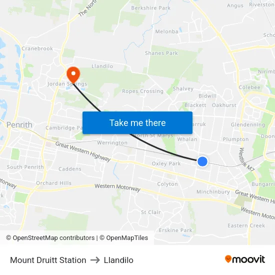 Mount Druitt Station to Llandilo map