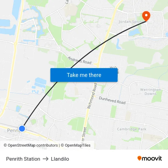 Penrith Station to Llandilo map