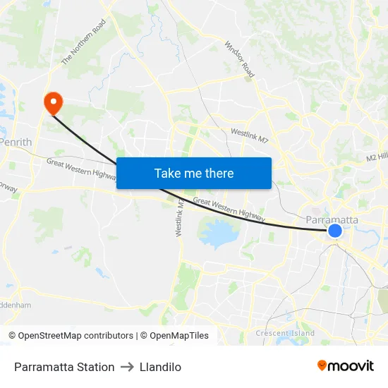 Parramatta Station to Llandilo map
