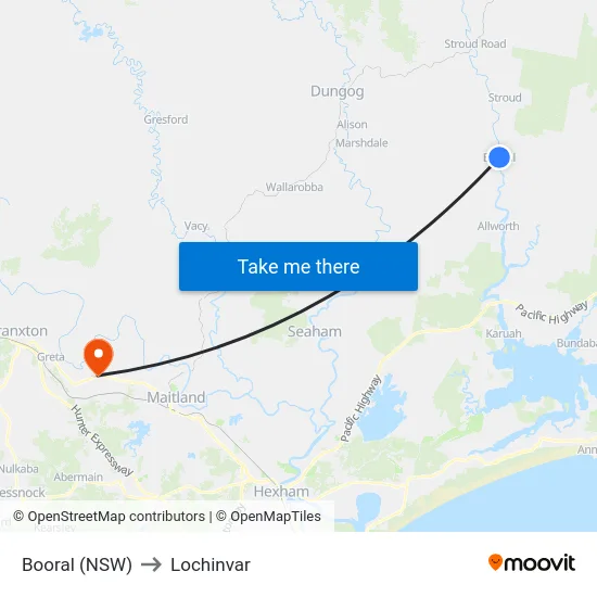 Booral (NSW) to Lochinvar map