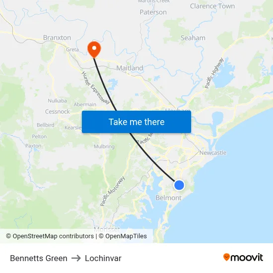 Bennetts Green to Lochinvar map