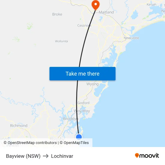 Bayview (NSW) to Lochinvar map