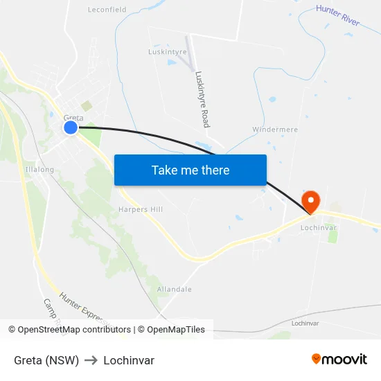 Greta (NSW) to Lochinvar map