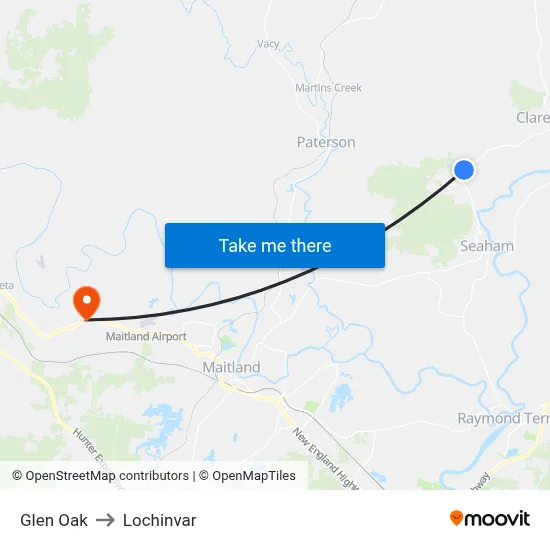 Glen Oak to Lochinvar map