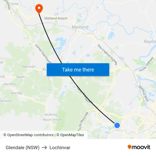 Glendale (NSW) to Lochinvar map