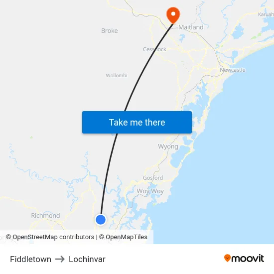 Fiddletown to Lochinvar map