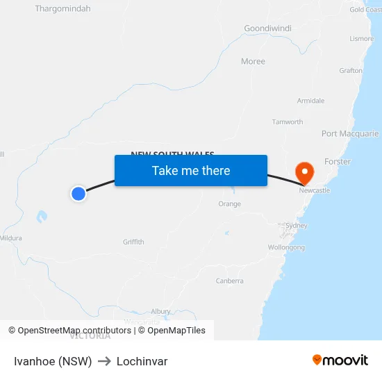 Ivanhoe (NSW) to Lochinvar map