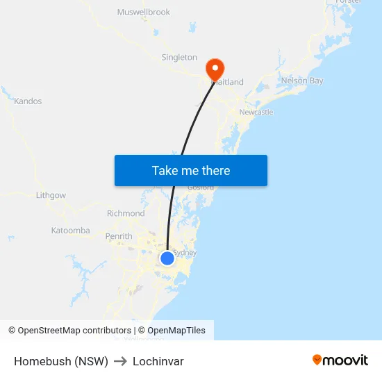 Homebush (NSW) to Lochinvar map