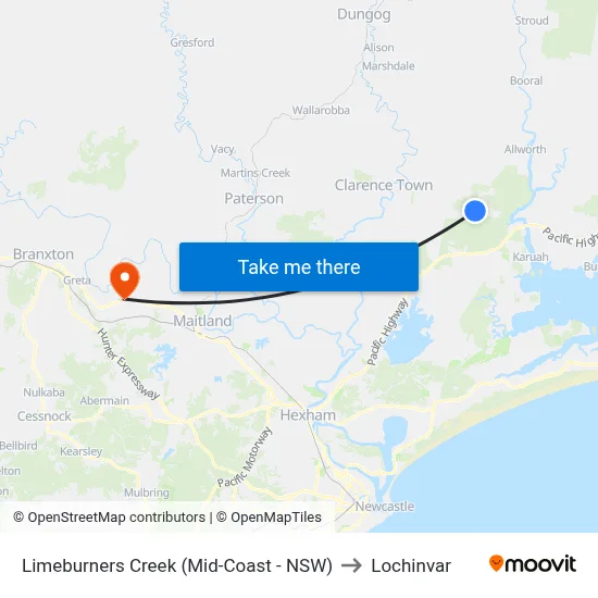 Limeburners Creek (Mid-Coast - NSW) to Lochinvar map