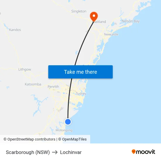 Scarborough (NSW) to Lochinvar map