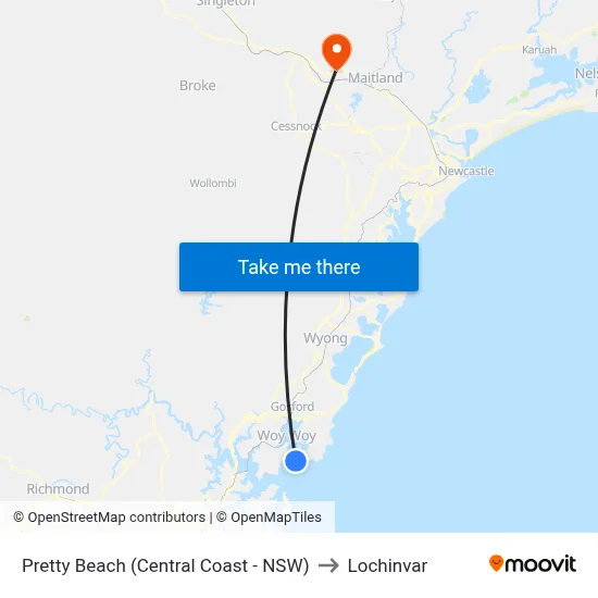 Pretty Beach (Central Coast - NSW) to Lochinvar map