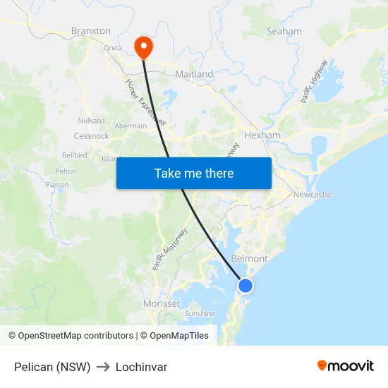 Pelican (NSW) to Lochinvar map