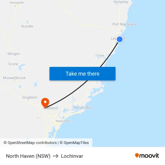 North Haven (NSW) to Lochinvar map