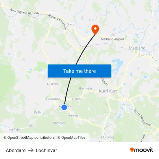 Aberdare to Lochinvar map