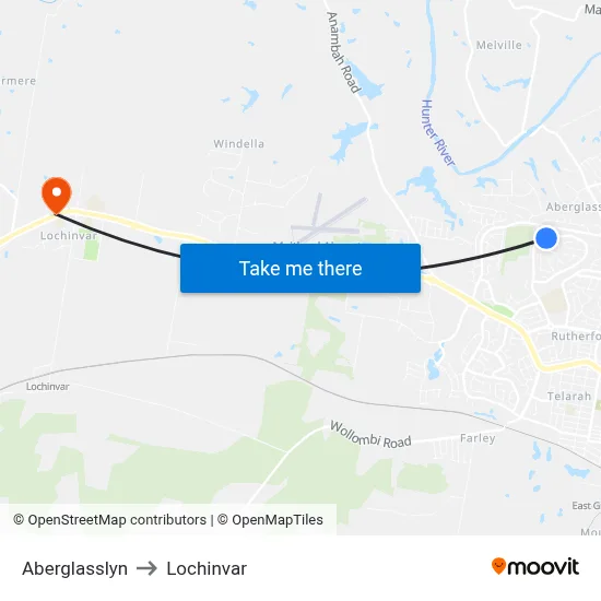 Aberglasslyn to Lochinvar map