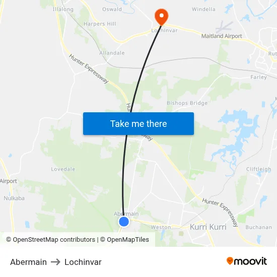 Abermain to Lochinvar map